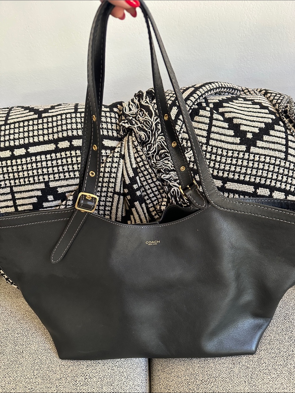 Coach ‘Gramercy’ large Tote bag with dust bag. Gently used. Black leather. $140